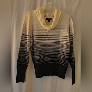 a.n.a Women's Cowl Neck Striped Sweater - Black and Cream